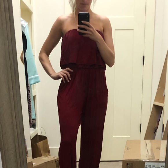 blueheaven Pants - Cozy Maroon Strapless Jumpsuit